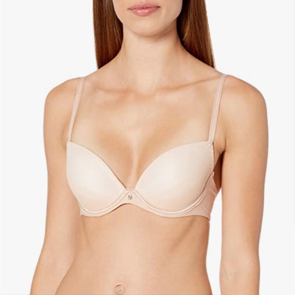 Aubade Paris Onde Sensuelle Plunge Bra 32E 32DD Padded Push Up Nude